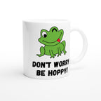 Don't Worry Be Hoppy, Frog - White 11oz Ceramic Mug White 11oz Mug animal Globally Fulfilled Positivity
