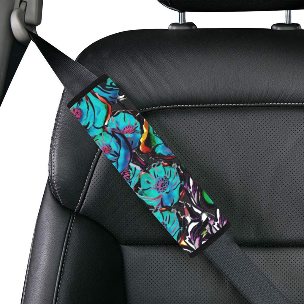 Flower It Blue Car Seat Belt Cover 7''x10'' (Pack of 2) Car Seat Belt Cover 7x10 (Pack of 2) Plants Printed Offshore