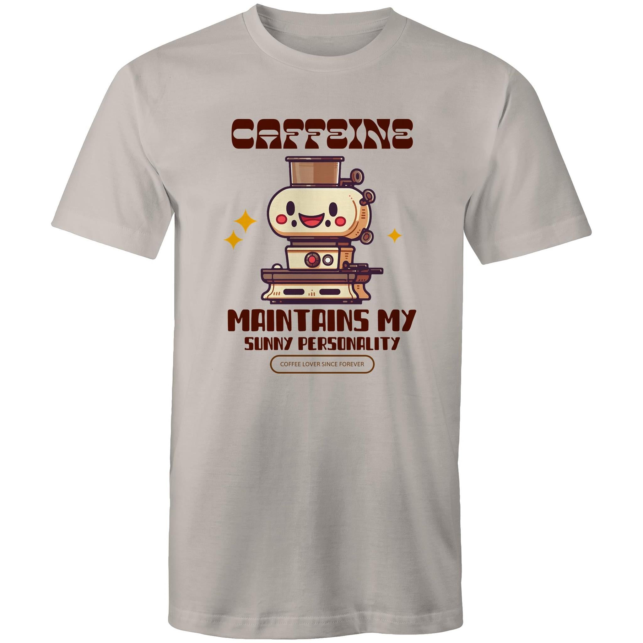 Caffeine Maintains My Sunny Personality - Mens T-Shirt Light Grey Mens T-shirt Coffee Printed In Australia