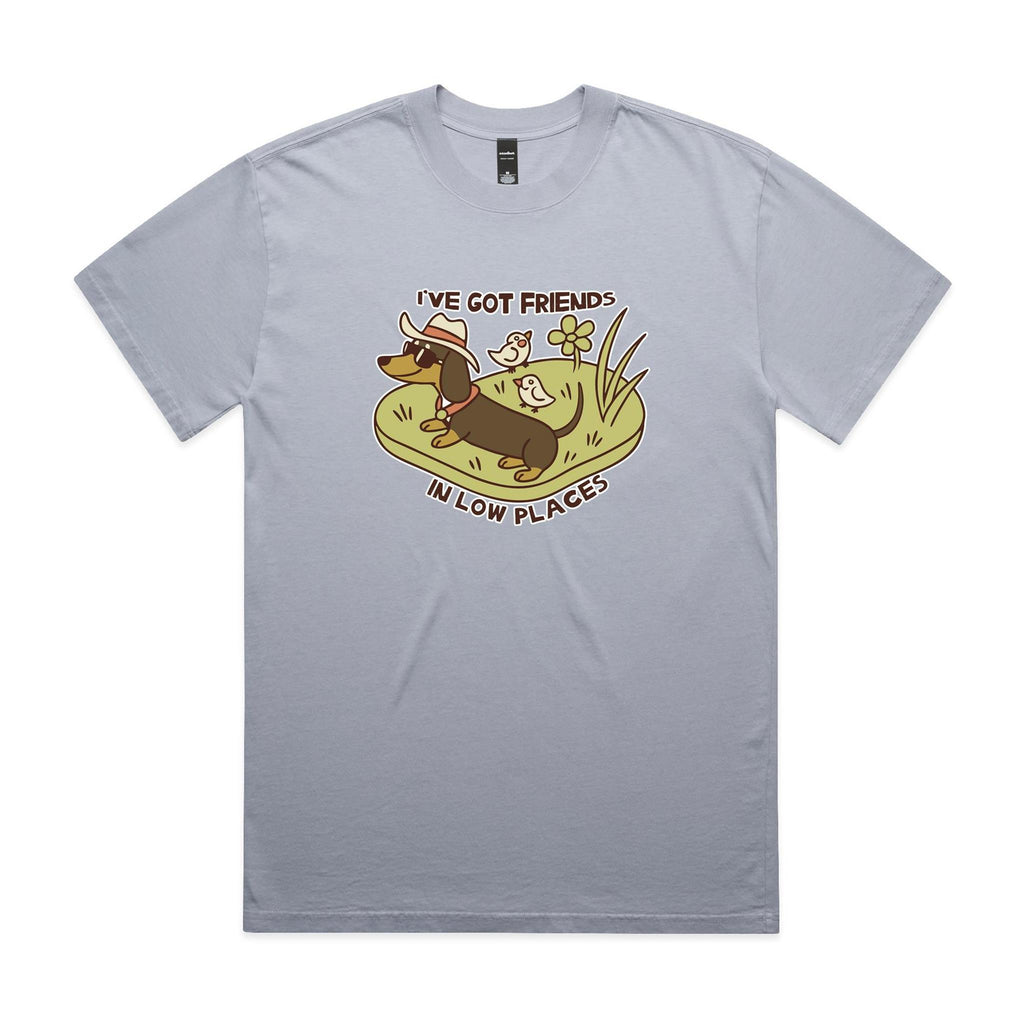 Dachshund, I've Got Friends In Low Places AS Colour Heavy Faded Tee Unisex Faded powder Heavy Faded T-shirt animal Printed In Australia