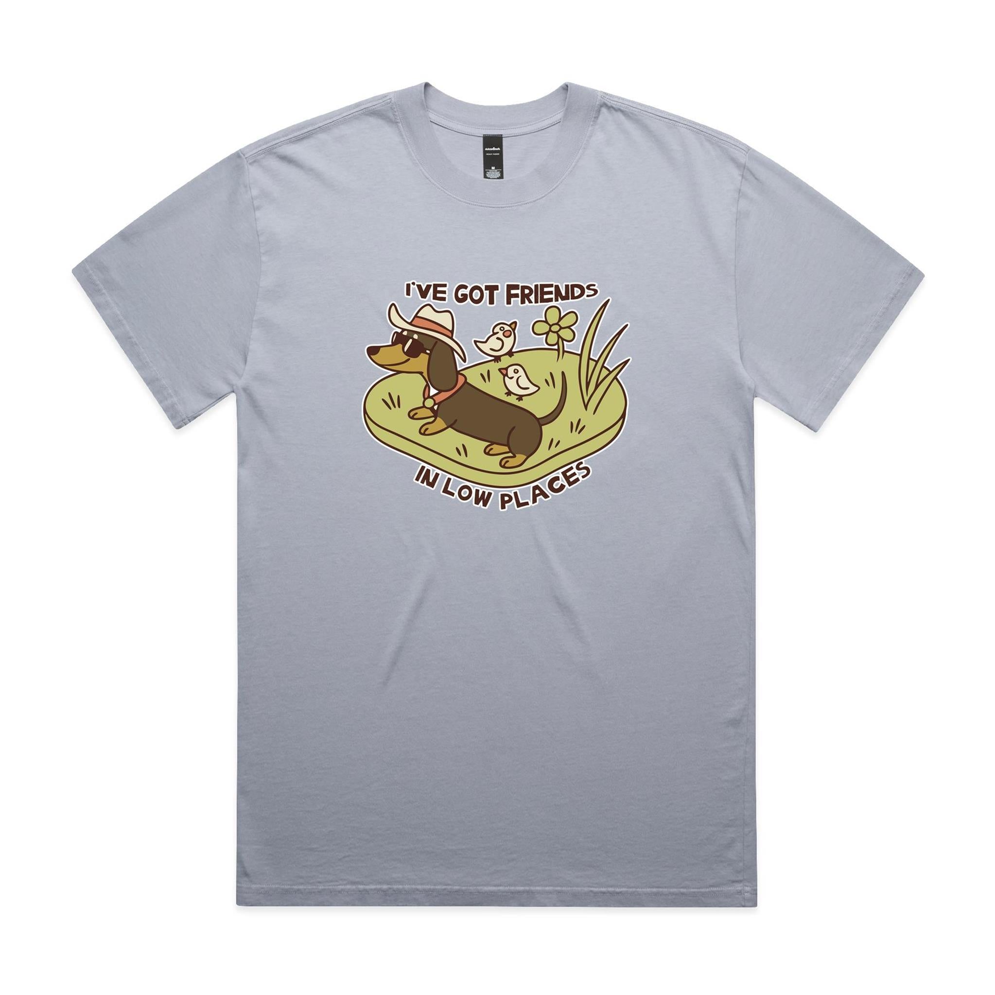 Dachshund, I've Got Friends In Low Places AS Colour Heavy Faded Tee Unisex Faded powder Heavy Faded T-shirt animal Printed In Australia
