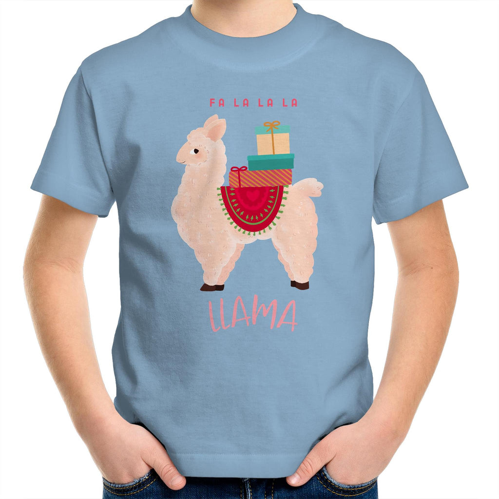 Fa La La La Llama, Christmas - Kids Youth T-Shirt Carolina Blue Kids Christmas T-shirt Christmas Printed In Australia