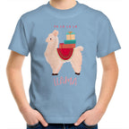 Fa La La La Llama, Christmas - Kids Youth T-Shirt Carolina Blue Kids Christmas T-shirt Christmas Printed In Australia
