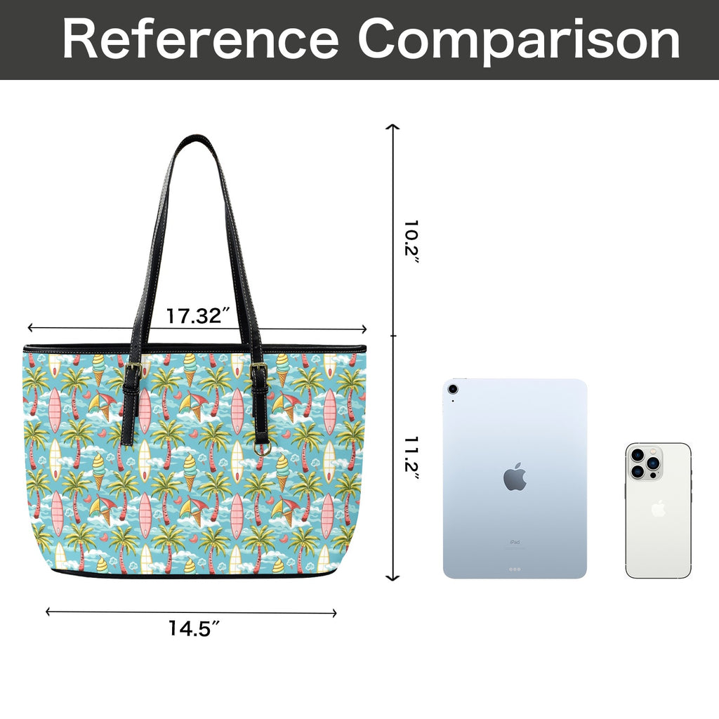 Summer Surf PU Leather Tote Bag Large Leather Tote Bag-Large Printed Offshore Summer Surf