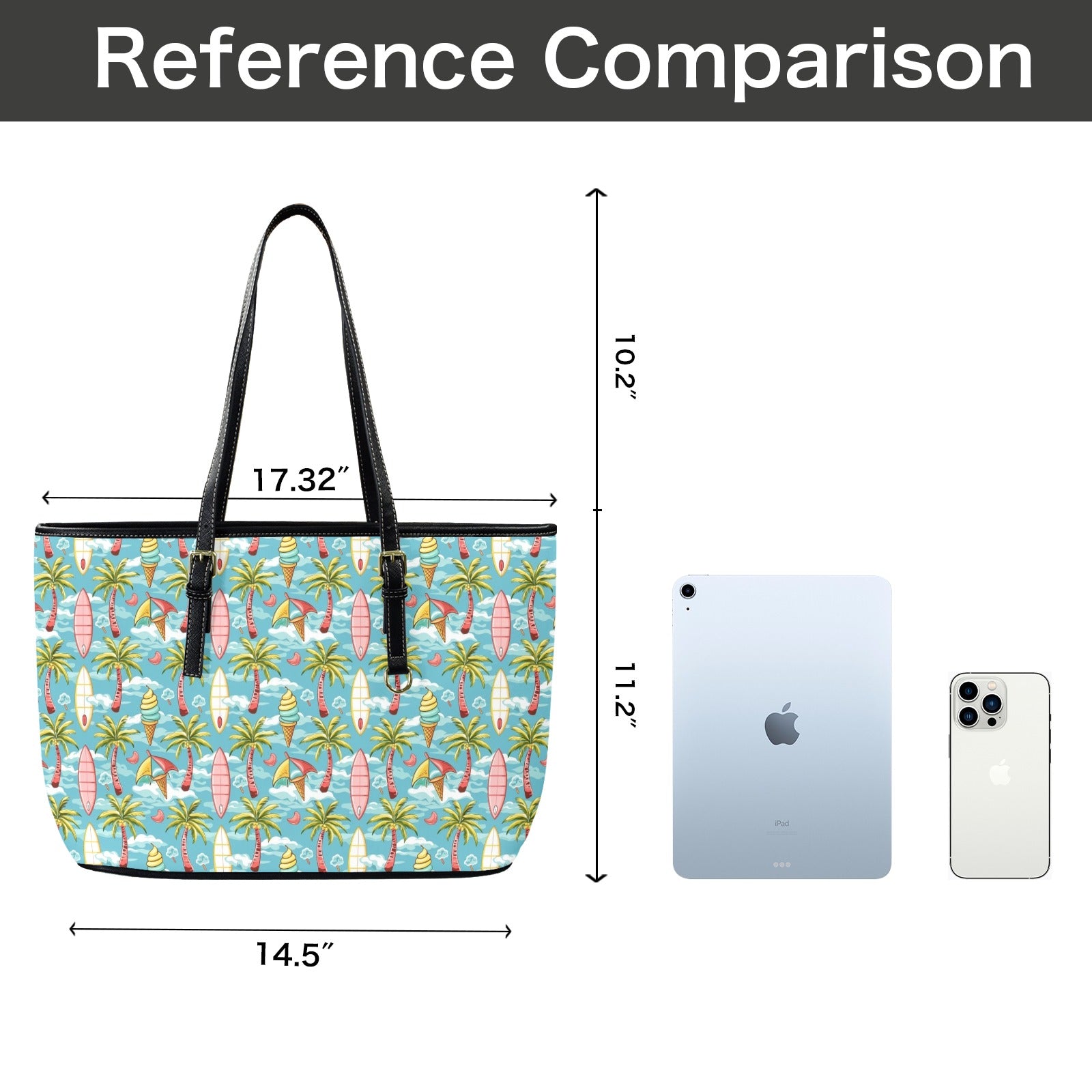 Summer Surf PU Leather Tote Bag Large Leather Tote Bag-Large Printed Offshore Summer Surf