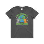 Save The Earth, Cats Live Here Kids AS Colour T-shirt Charcoal Kids Youth T-shirt animal Environment Printed In Australia