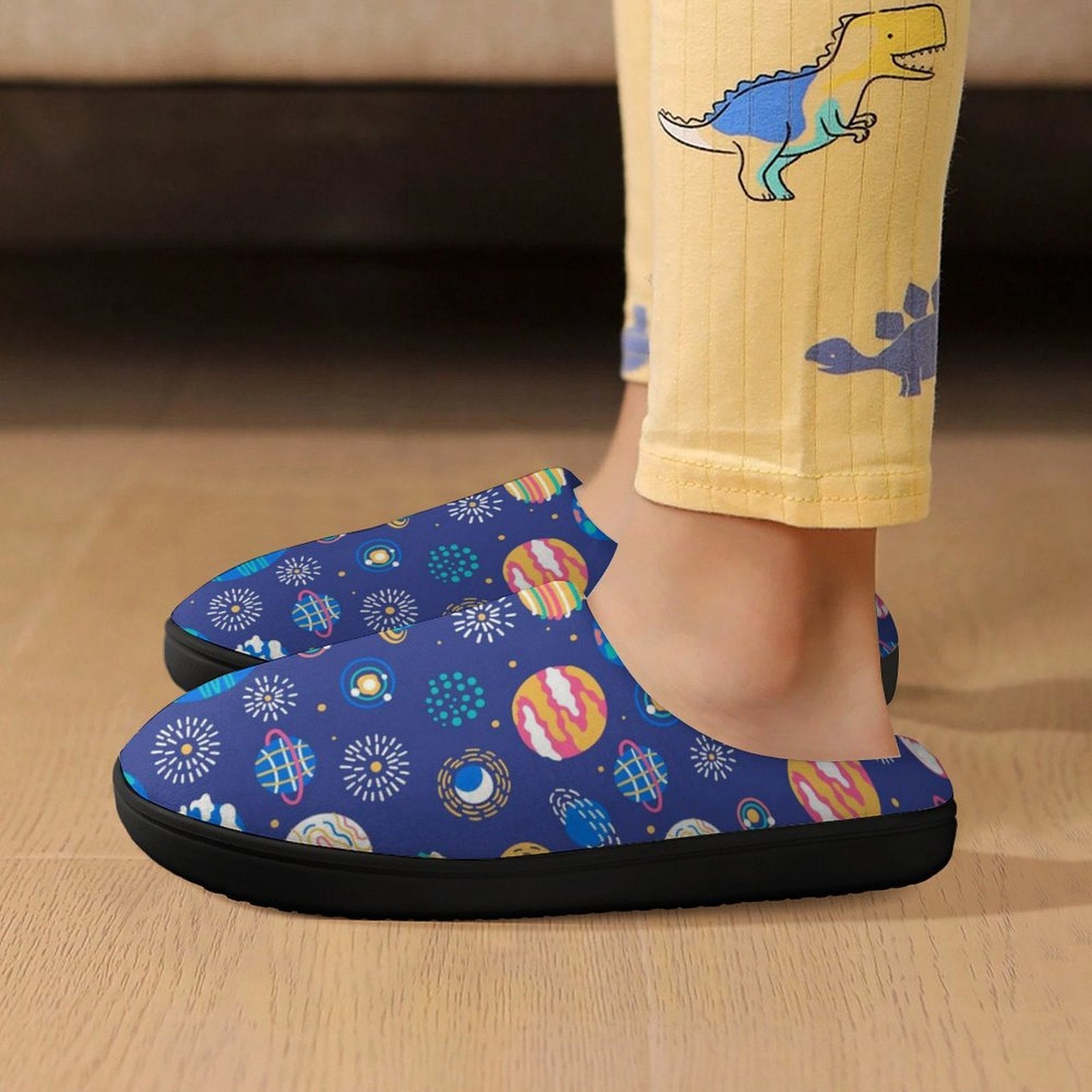 Planets On Blue Kids Cotton Slippers Kids Cotton Slippers Printed Offshore Space