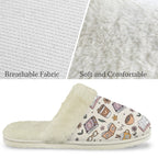 Books And Coffee Women's Fur Trim Thick-Sole Indoor Slippers Women's Fur Trimmed Slippers animal Printed Offshore Reading