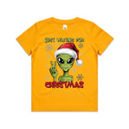 Just Waiting For Christmas, Alien - Kids Youth T-shirt Gold Kids Christmas T-shirt Christmas Printed In Australia