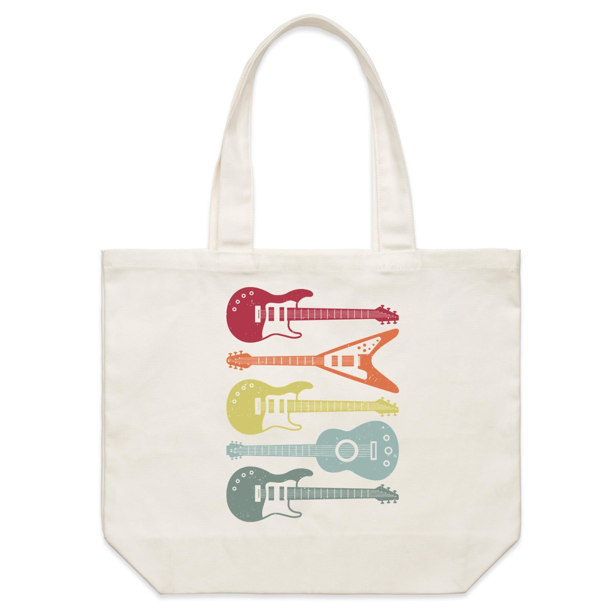 Retro Guitars - Shoulder Canvas Tote Bag Default Title Large Tote Bag Music Printed In Australia