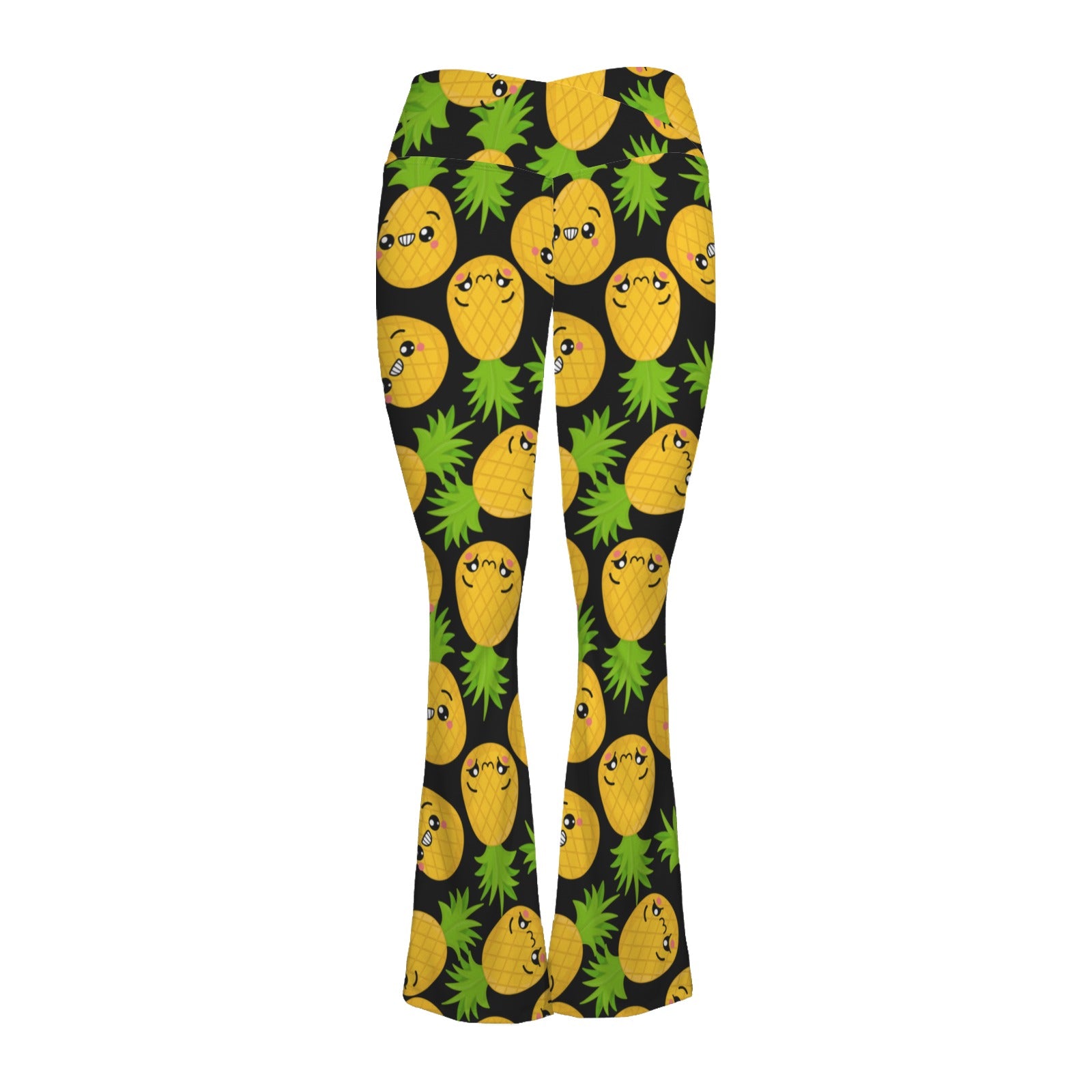 Cool Pineapples High Waist Crossover Tummy Control Flare Leggings High Waist Flare Leggings Food Printed Offshore