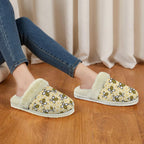 Bees Women's Fur Trim Thick-Sole Indoor Slippers Women's Fur Trimmed Slippers animal Printed Offshore