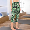 Jungle Leaves Women's High Waist Pocket Capri Yoga Leggings Women's High Waist Capri Yoga Leggings Plants Printed Offshore