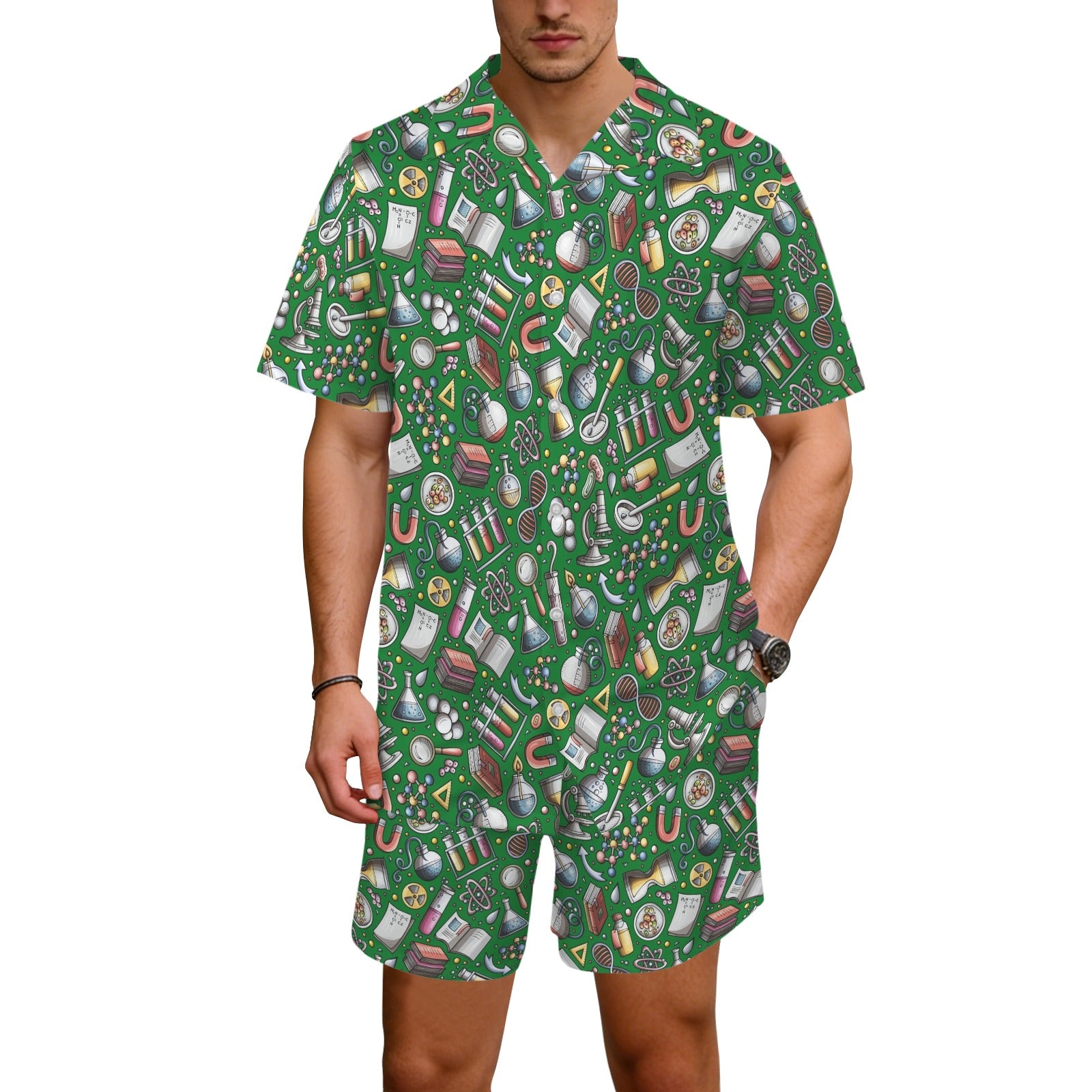Science Love Men's Hawaiian Shirt & Shorts Set Men's Hawaiian Shirt & Shorts Set Printed Offshore Science