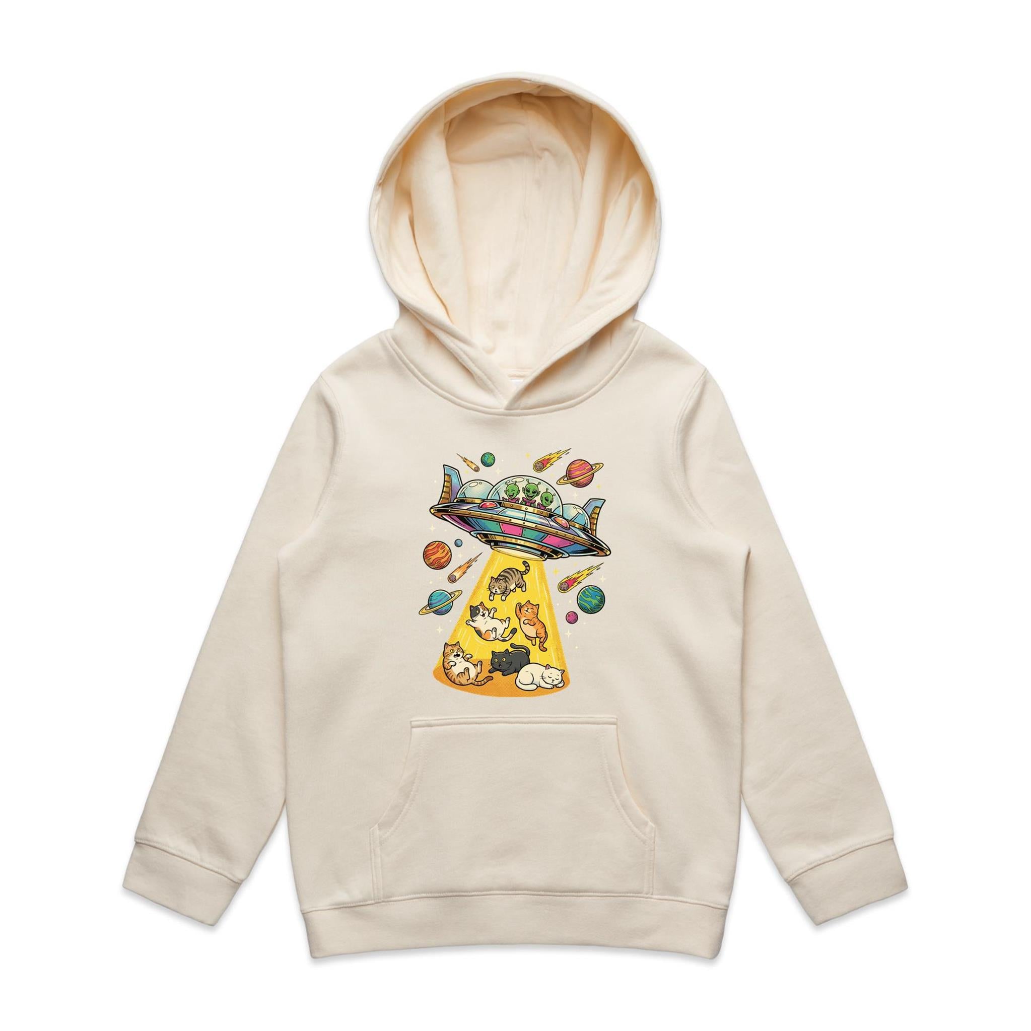 UFO Cat Abduction - Kid's AS Colour Hoodie Ecru Kids Hoodie animal Printed In Australia Sci Fi