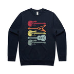 Retro Guitars - AS Colour Stencil Crew Sweatshirt Navy Sweatshirt Music Printed In Australia