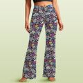 Graphic Flowers On Black High Waist Crossover Tummy Control Flare Leggings 5XL High Waist Flare Leggings Plants Printed Offshore