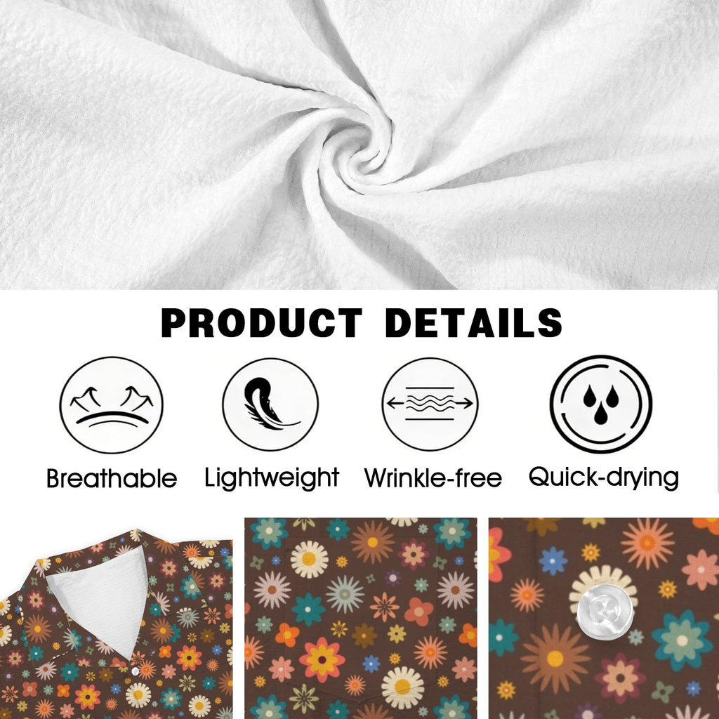 Abstract Floral On Brown Men's Crinkle Hawaiian Shirt