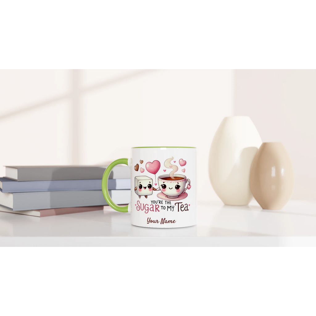 Personalised - You're The Sugar To My Tea, Valentine - White 11oz Ceramic Mug with Colour Inside Personalised 11oz Mug