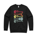 Retro Guitars AS Colour Stencil Crew Sweatshirt Unisex Black Sweatshirt Music Printed In Australia