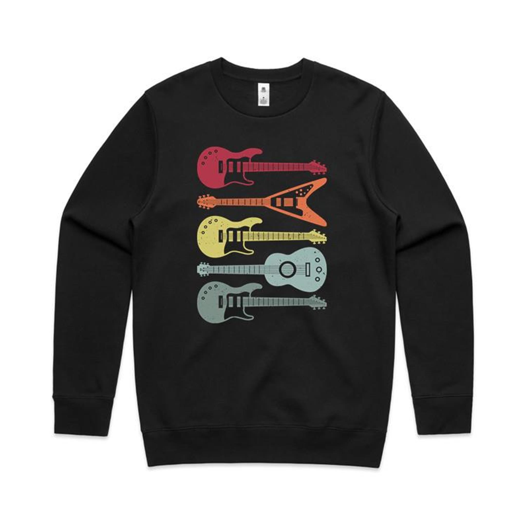 Retro Guitars - AS Colour Stencil Crew Sweatshirt Black Sweatshirt Music Printed In Australia