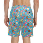 Doughnuts On Blue Men's Mid-Length Beach Shorts Men's Mid-Length Beach Shorts Food Printed Offshore