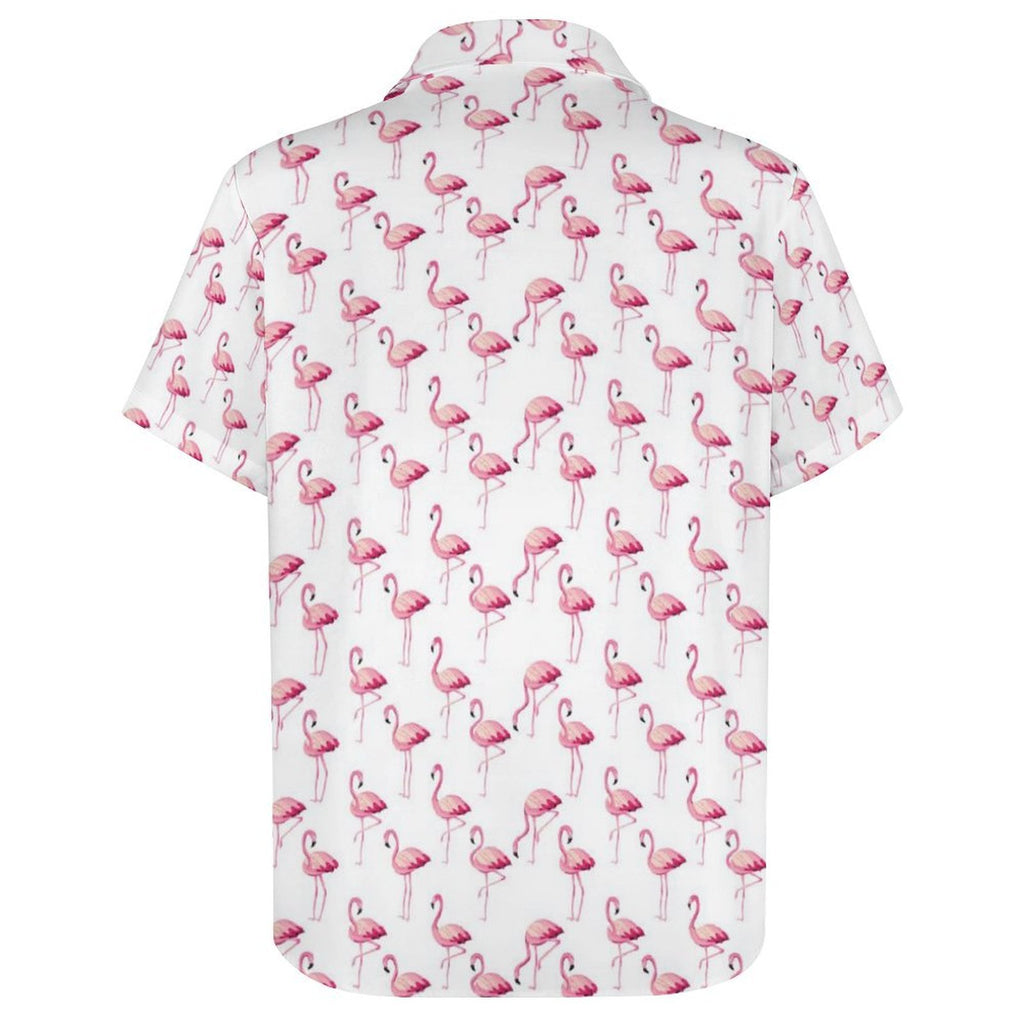 Flamingos Women's Collared Pocketless Short Sleeve Shirt