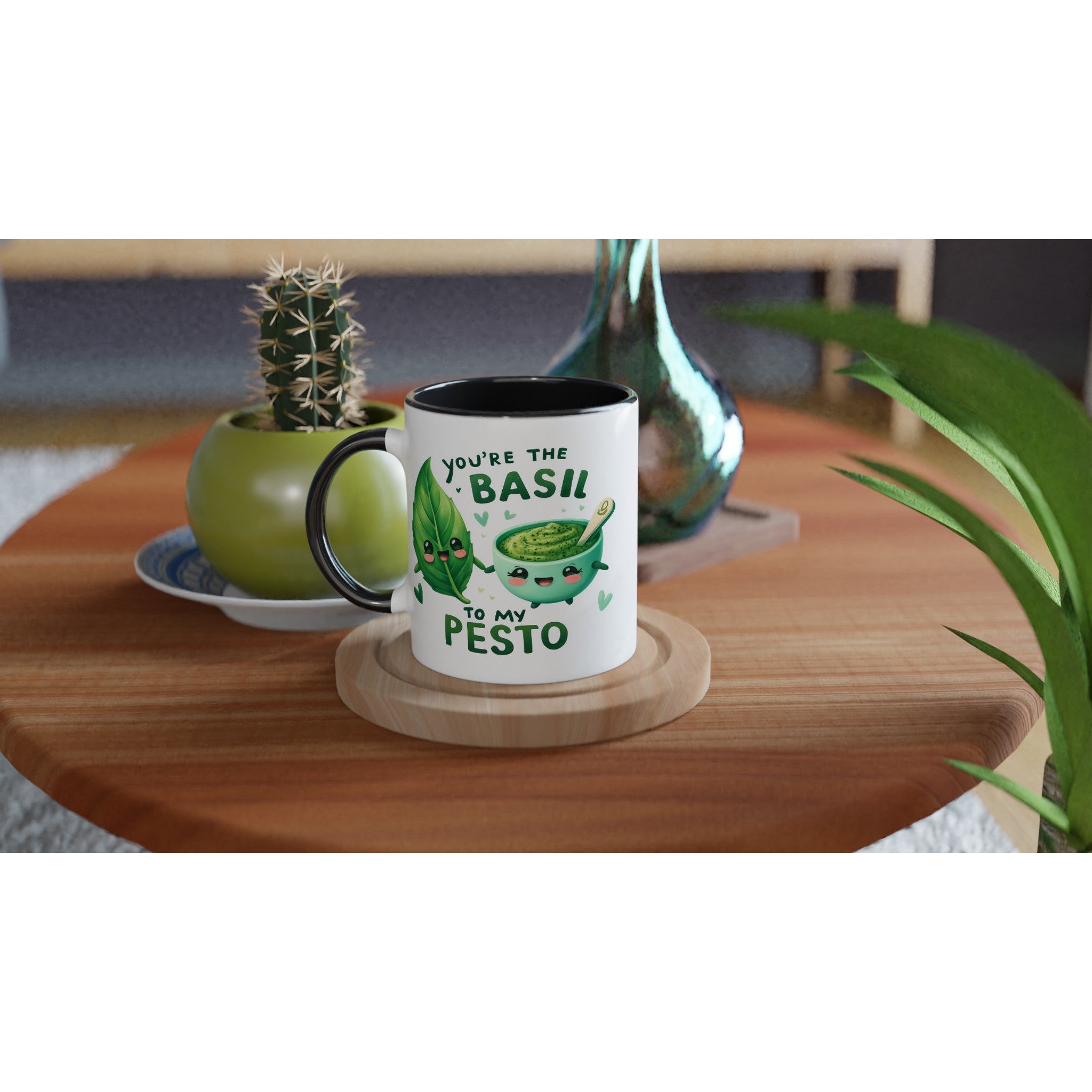 You're The Basil To My Pesto, Valentine - White 11oz Ceramic Mug with Colour Inside Colour 11oz Mug Food Globally Fulfilled Love