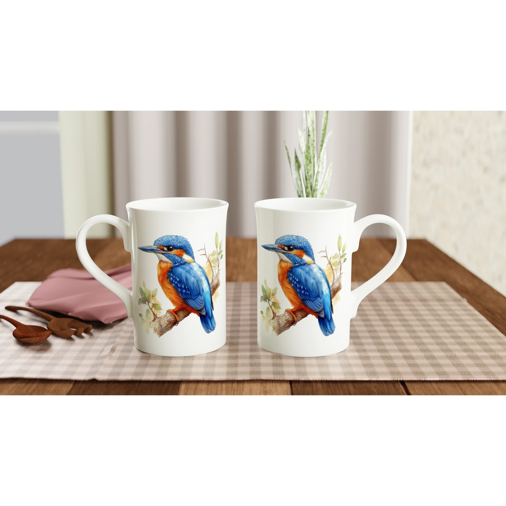 Personalise - Kingfisher, Australian Birds - White 10oz Porcelain Slim Mug Personalised Porcelain Mug animal Globally Fulfilled