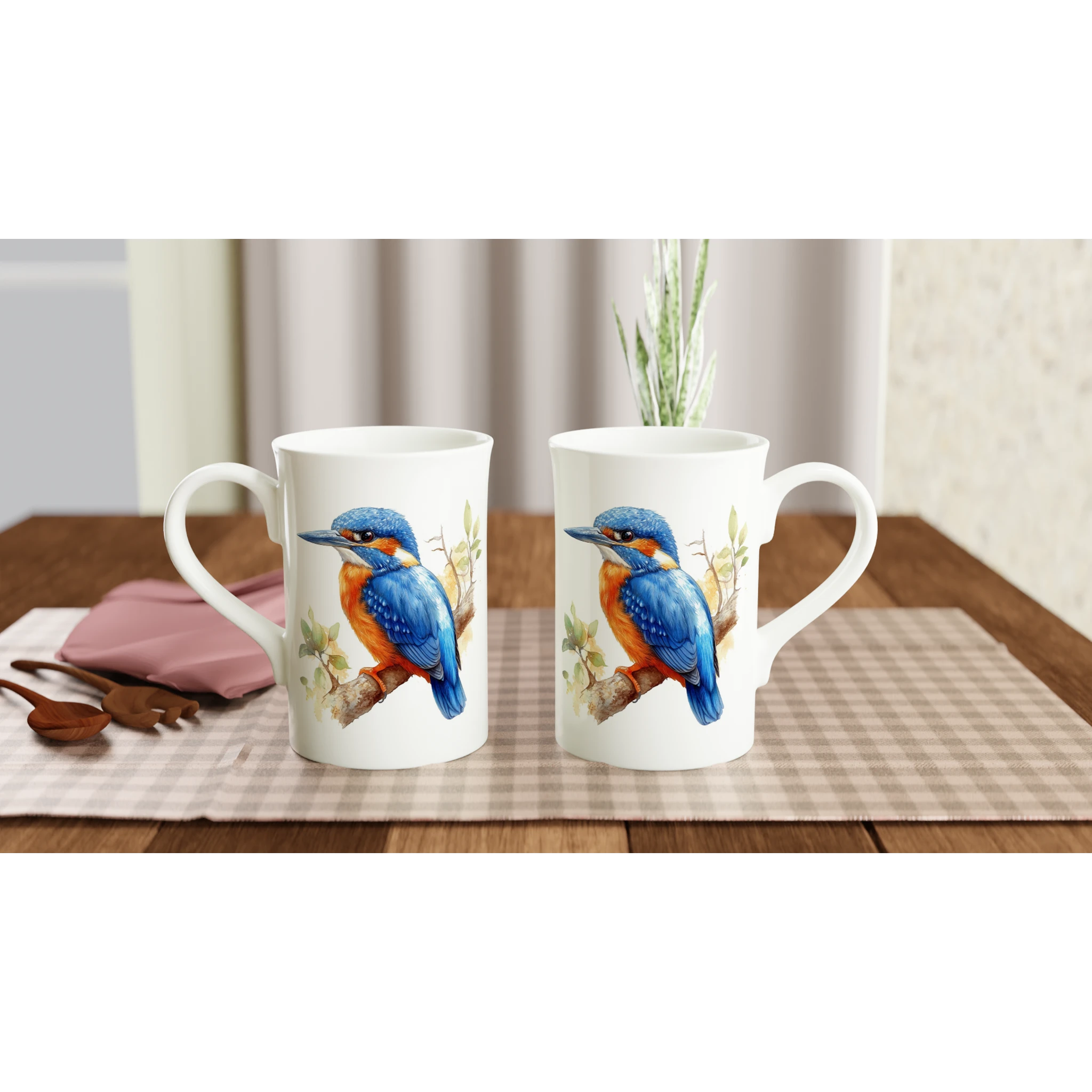 Personalise - Kingfisher, Australian Birds - White 10oz Porcelain Slim Mug Personalised Porcelain Mug animal Globally Fulfilled