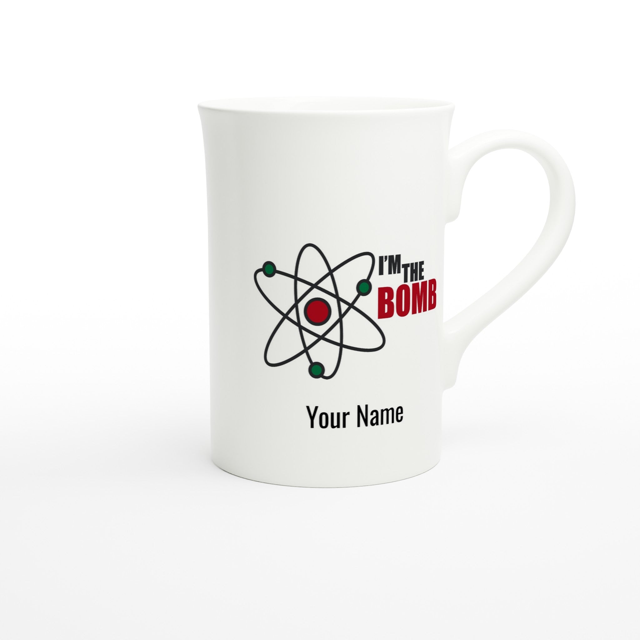Personalise - I'm The Bomb, Atom - White 10oz Porcelain Slim Mug Personalised Porcelain Mug Personalise Science