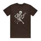 Skeleton Playing Guitar Men's AS Colour T-shirt Dark Chocolate Mens T-shirt Music Printed In Australia