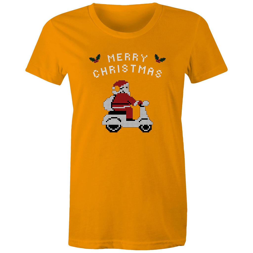 Scooter Santa - Womens T-shirt Orange Womens Christmas T-shirt Christmas Printed In Australia