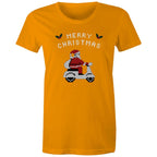 Scooter Santa - Womens T-shirt Orange Womens Christmas T-shirt Christmas Printed In Australia