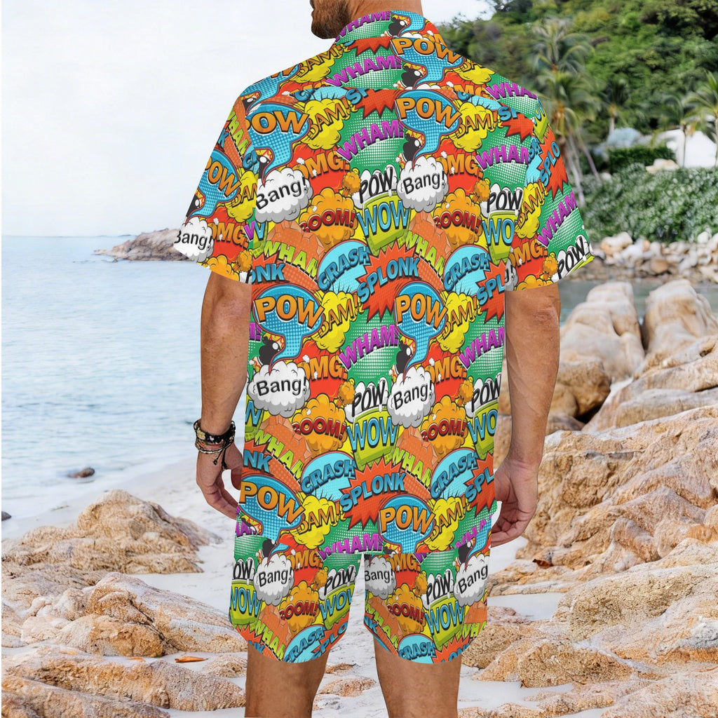 Comic Book 2 Men's Hawaiian Shirt & Shorts Set Men's Hawaiian Shirt & Shorts Set comic Printed Offshore
