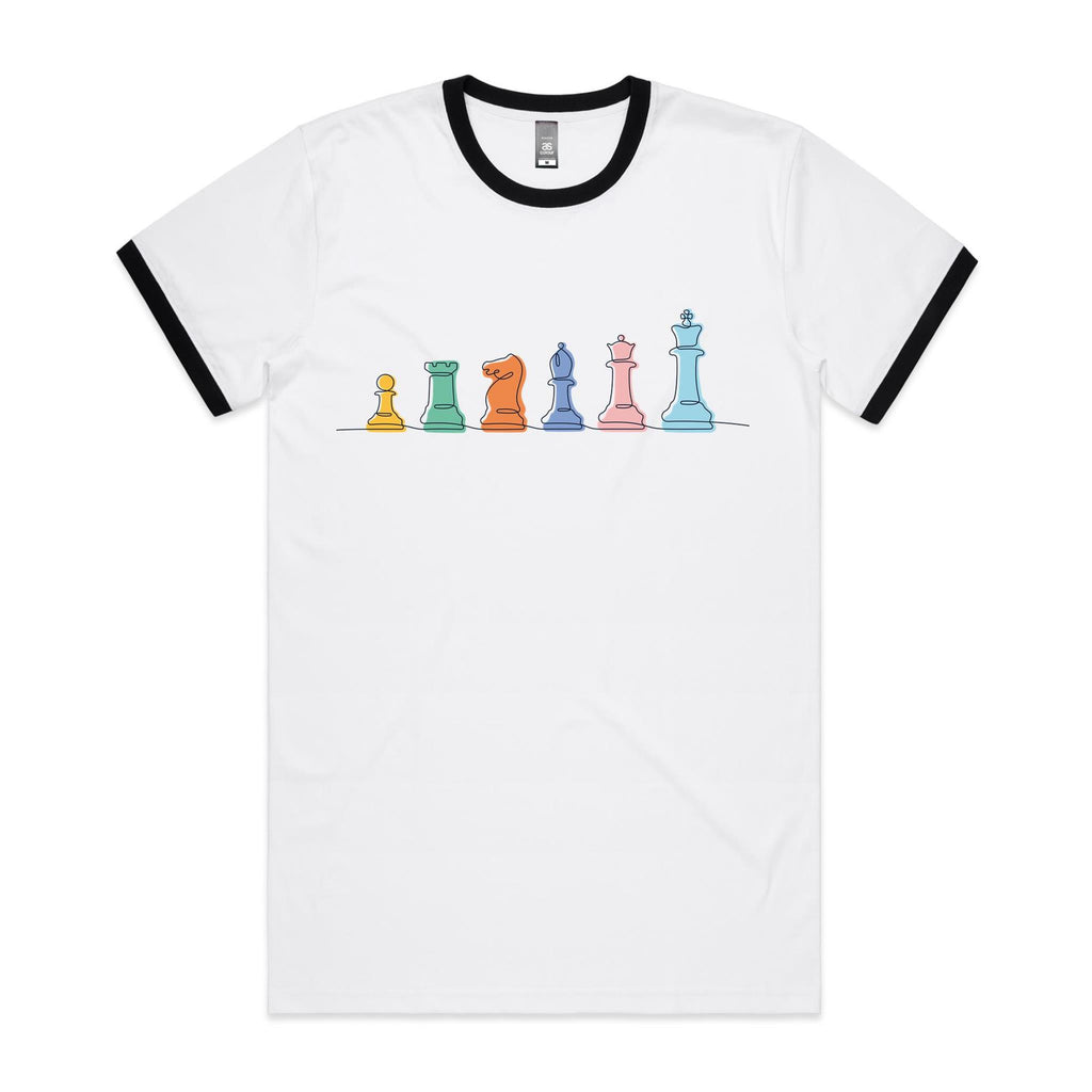 Chess - Staple Ringer Tee White Black Ringer T-Shirt Chess Games Printed In Australia