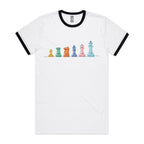Chess - Staple Ringer Tee White Black Ringer T-Shirt Chess Games Printed In Australia