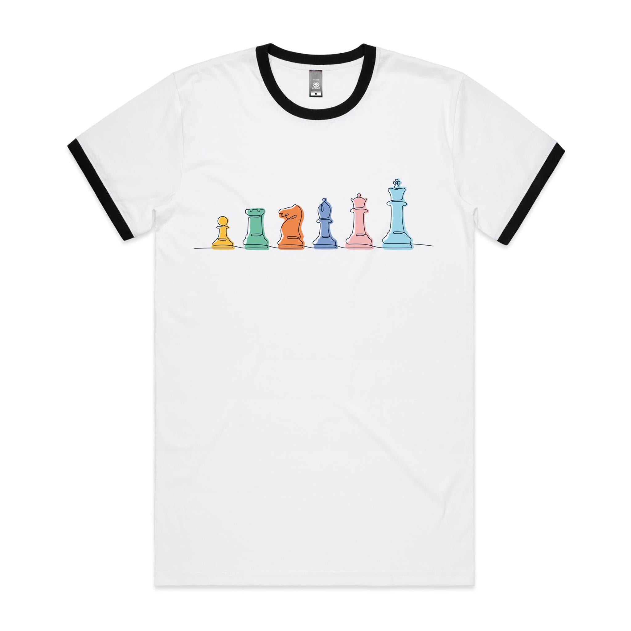 Chess - Staple Ringer Tee White Black Ringer T-Shirt Chess Games Printed In Australia