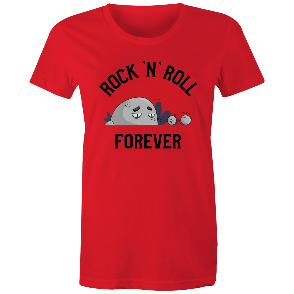 Rock And Roll Forever - Womens T-shirt Red Womens T-shirt Music Printed In Australia