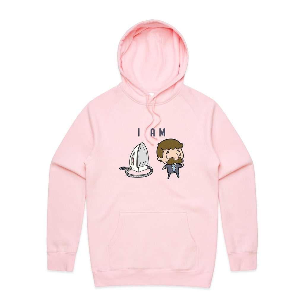 I Am Ironing Man - Mens Hoodie Pink Mens Hoodie comic Printed In Australia