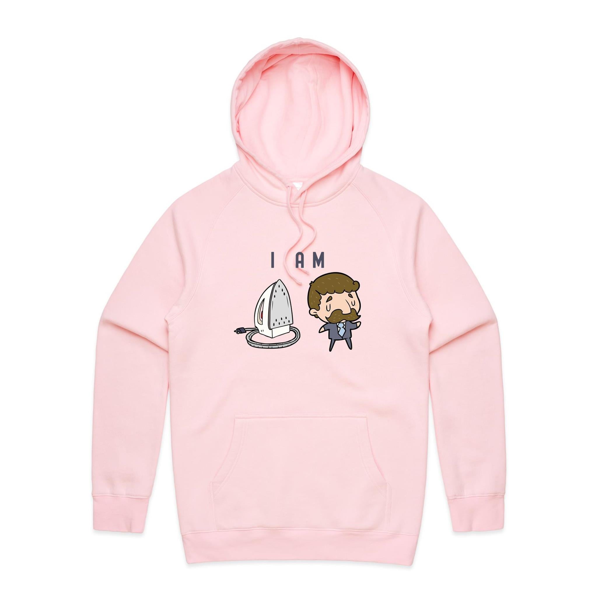 I Am Ironing Man - Mens Hoodie Pink Mens Hoodie comic Printed In Australia