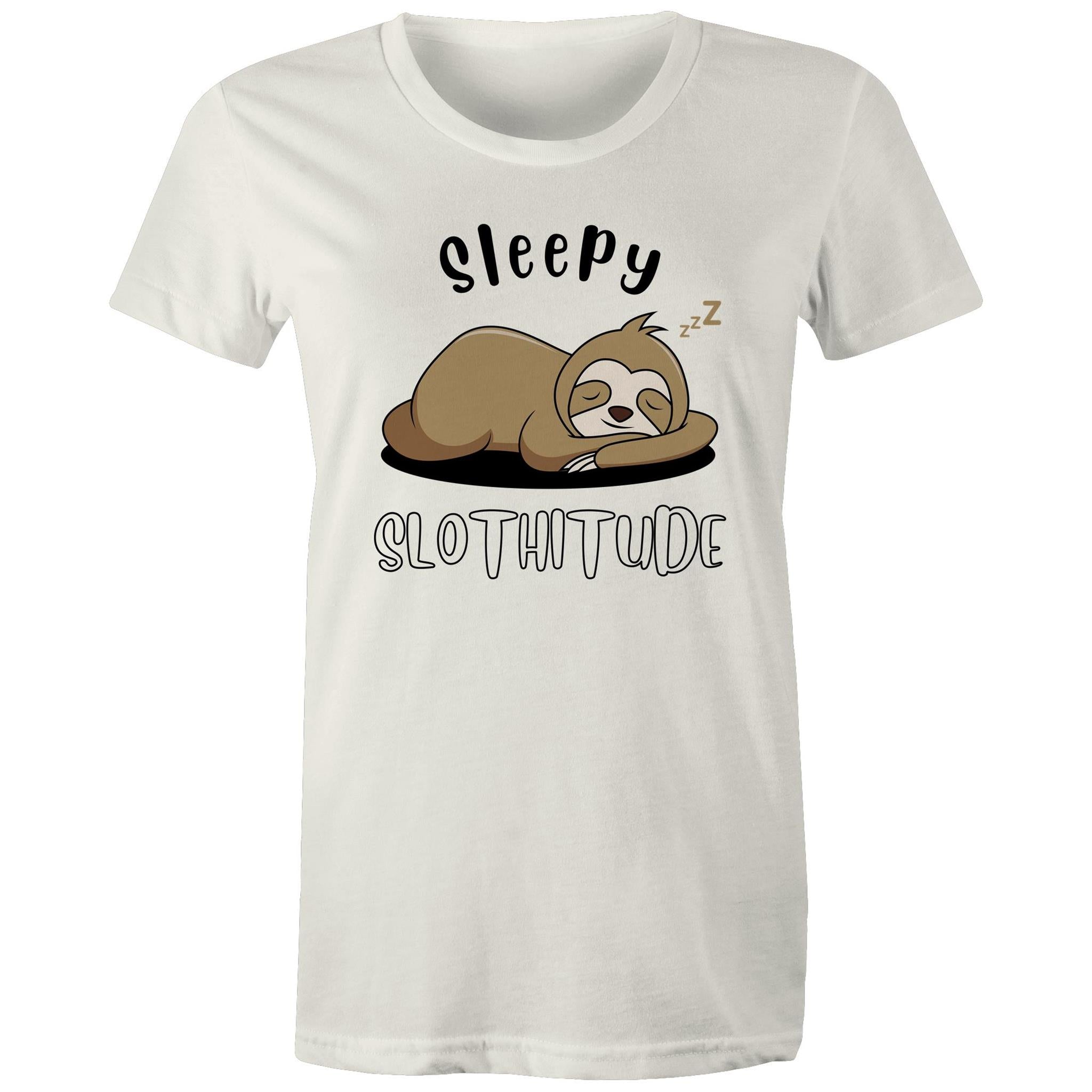 Sleepy Slothitude, Sloth - Womens T-shirt Natural Womens T-shirt animal Printed In Australia