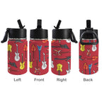 Guitars On Red 12oz Kids Water Bottle with Straw Lid