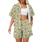 Tropical Flowers On White Women's Windbreaker Short Set 2XL Women's Windbreaker Short Set Plants Printed Offshore