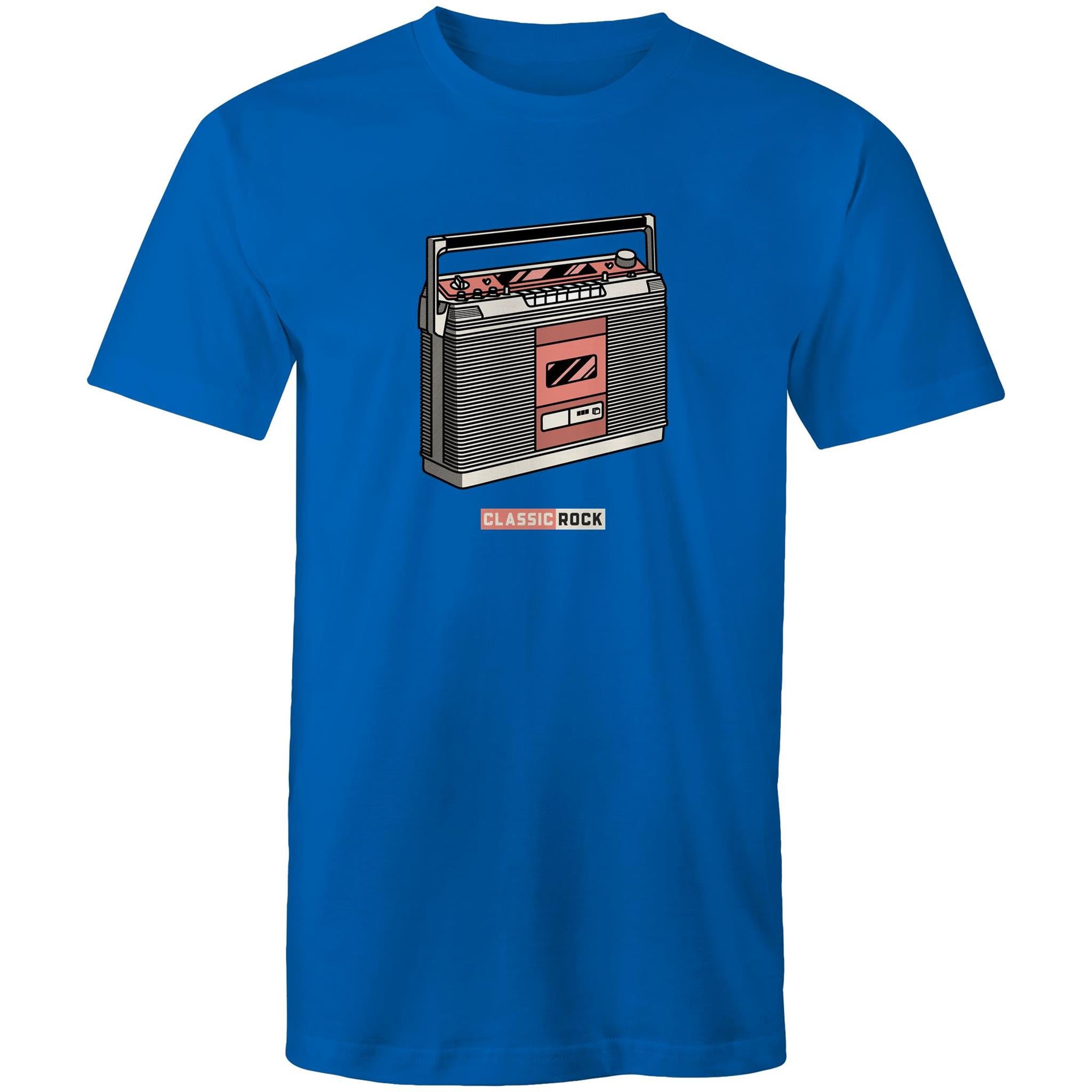 Classic Rock, Cassette Player - Mens T-Shirt Bright Royal Mens T-shirt Music Printed In Australia Retro
