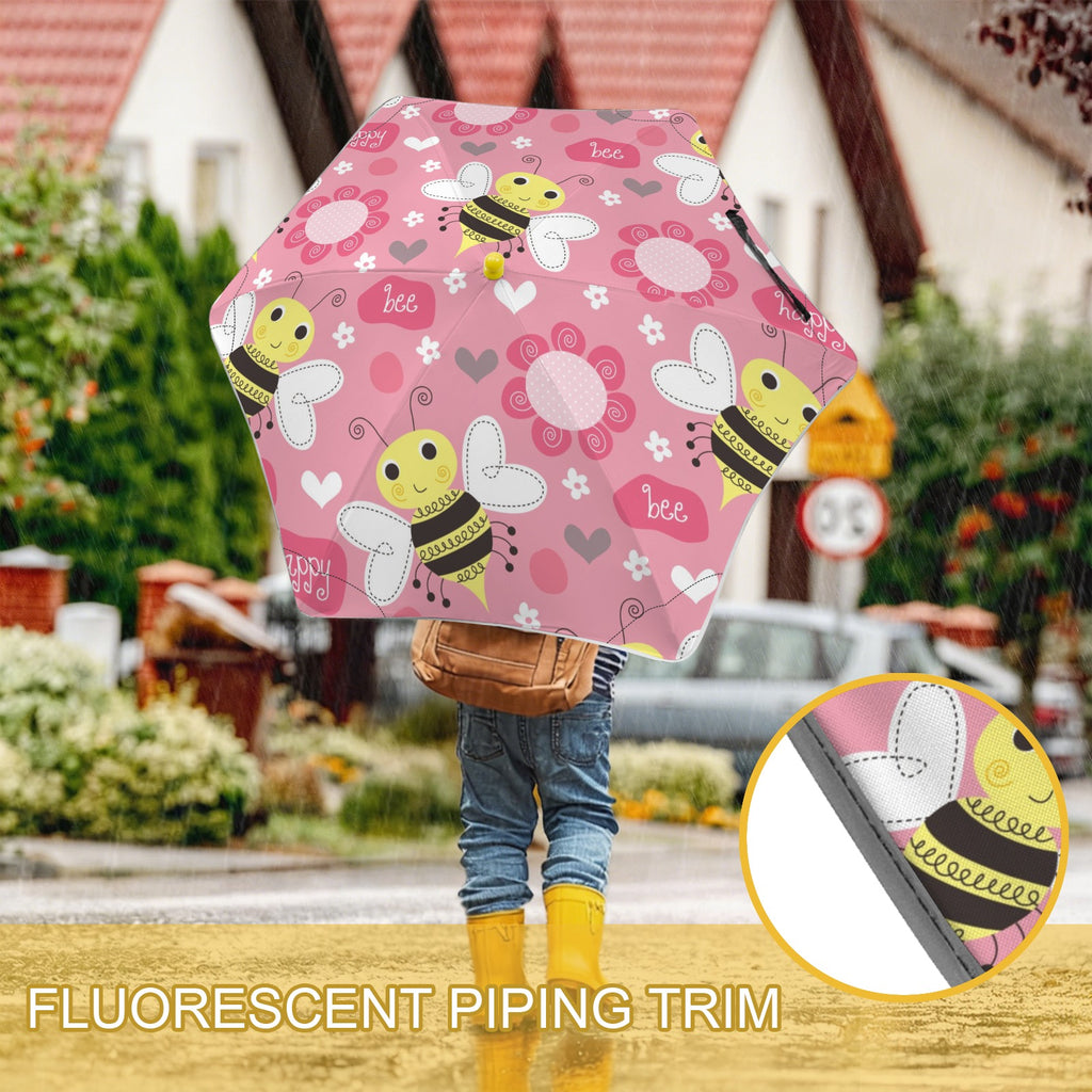 Bees On Pink Kids Safe Round Corner Umbrella Kids Safe Round Corner Umbrella animal Printed Offshore