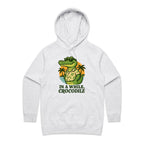 In A While, Crocodile Women's AS Colour Hoodie White Marle Womens Hoodie animal Printed In Australia