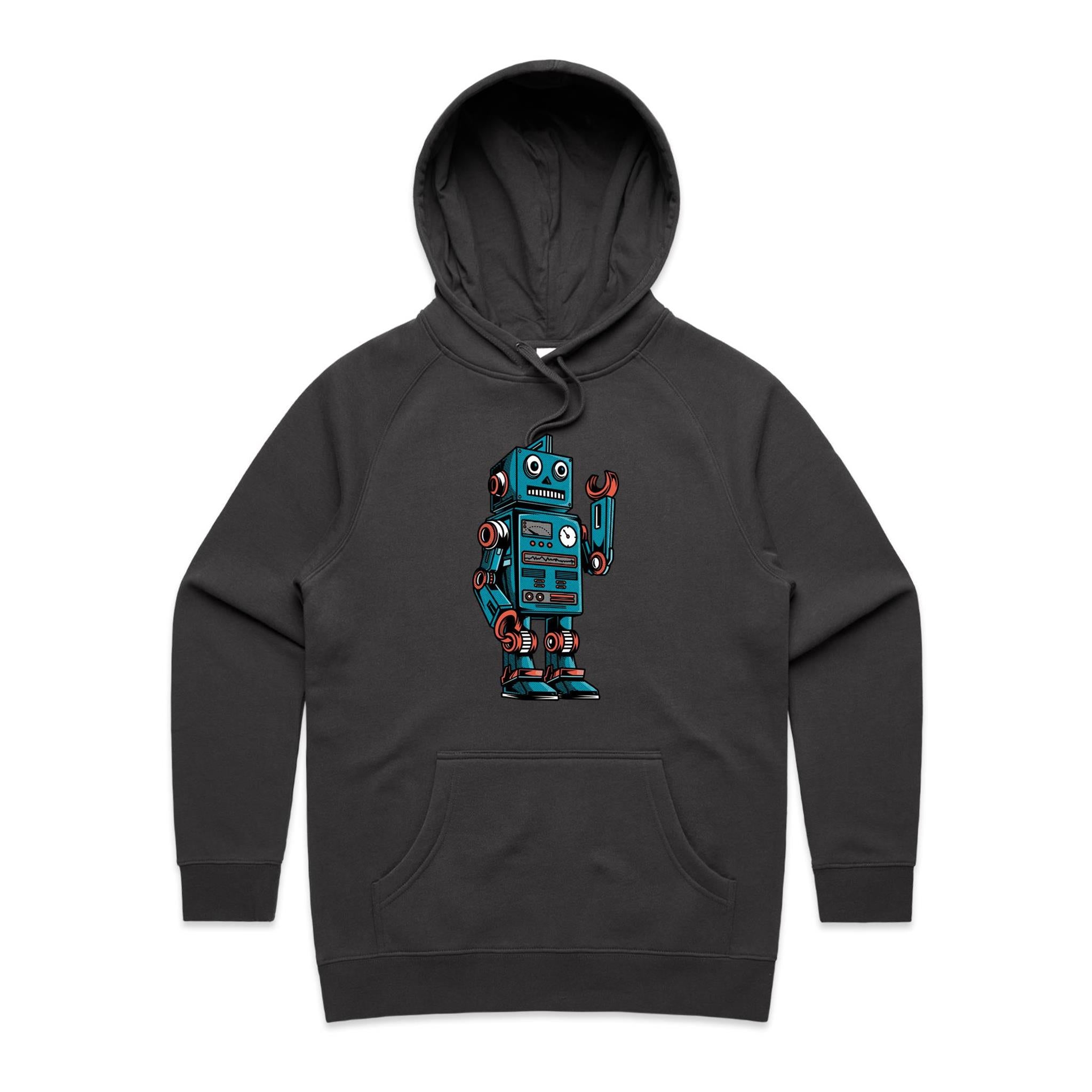 Robot - Womens Hoodie Coal Womens Hoodie Printed In Australia Sci Fi