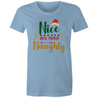 Nice Until Proven Naughty, Christmas - Womens T-shirt Carolina Blue Womens Christmas T-shirt Christmas Printed In Australia