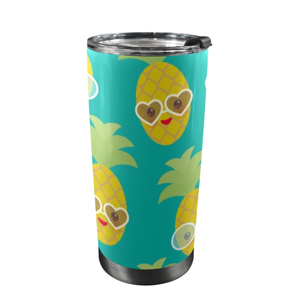 Pineapples With Glasses - 20oz Mobile Tumbler with Lid (Black Lock) One Size 20oz Travel Mug Food Printed Offshore